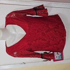 Red lace top bell sleeves y2k bow detail